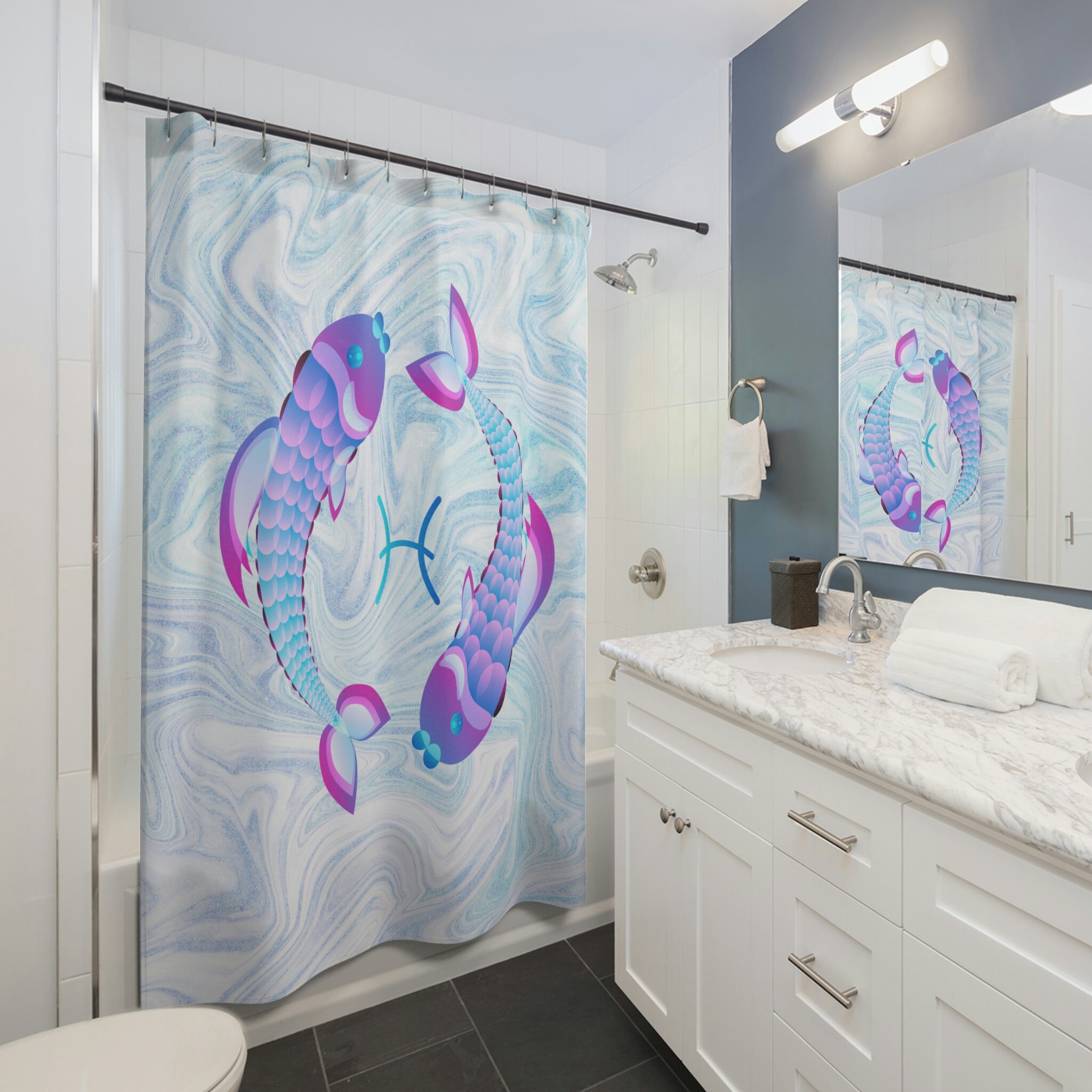 Pisces Astrological Sign Print Fabric Shower Curtain for Bathroom Dcor