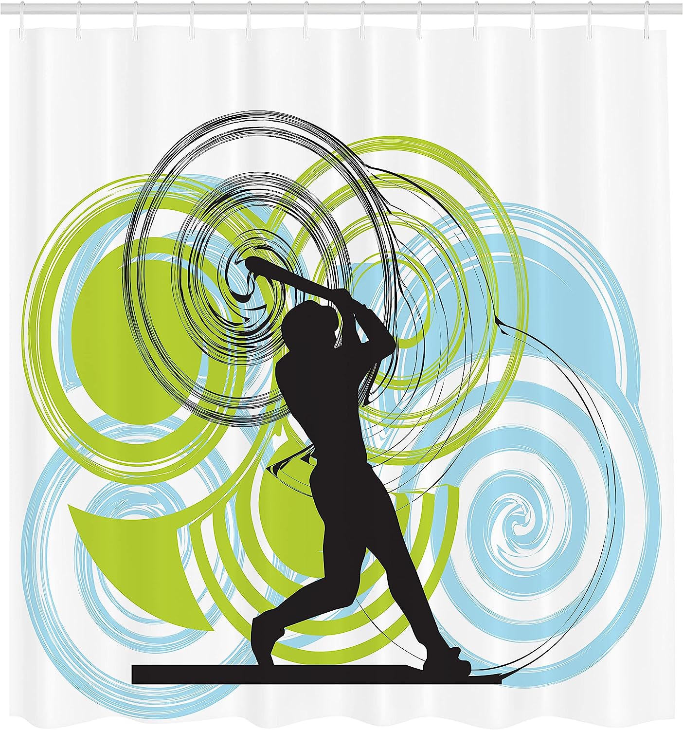 Pitch Fast And Win Baseball Player Shower Curtain In Green, Blue, And Black - Image 2