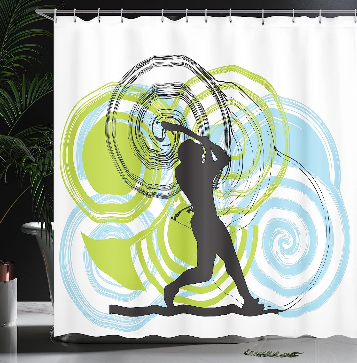 Pitch Fast And Win Baseball Player Shower Curtain In Green, Blue, And Black - Image 3