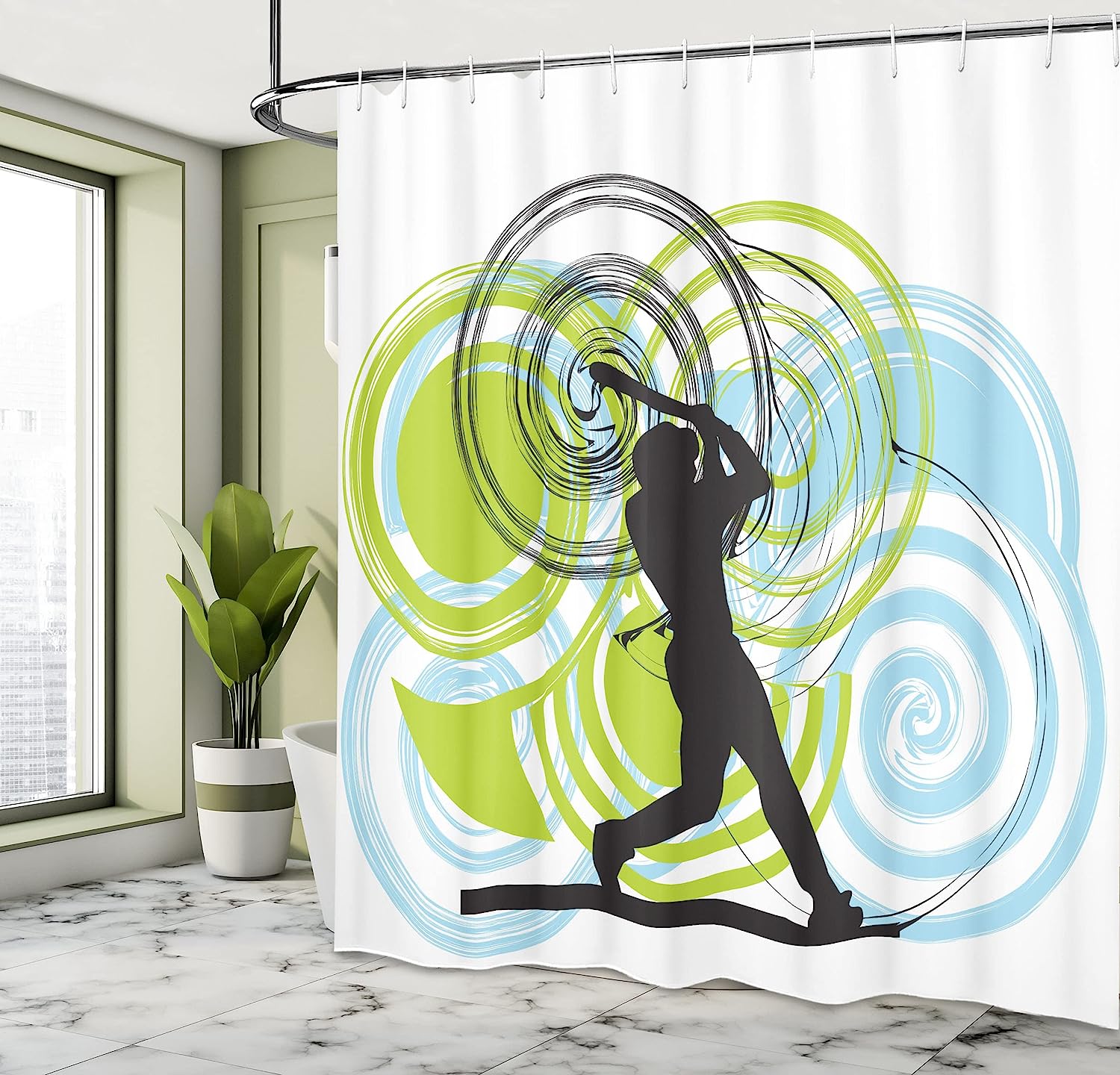 Pitch Fast And Win Baseball Player Shower Curtain In Green, Blue, And Black - Image 4