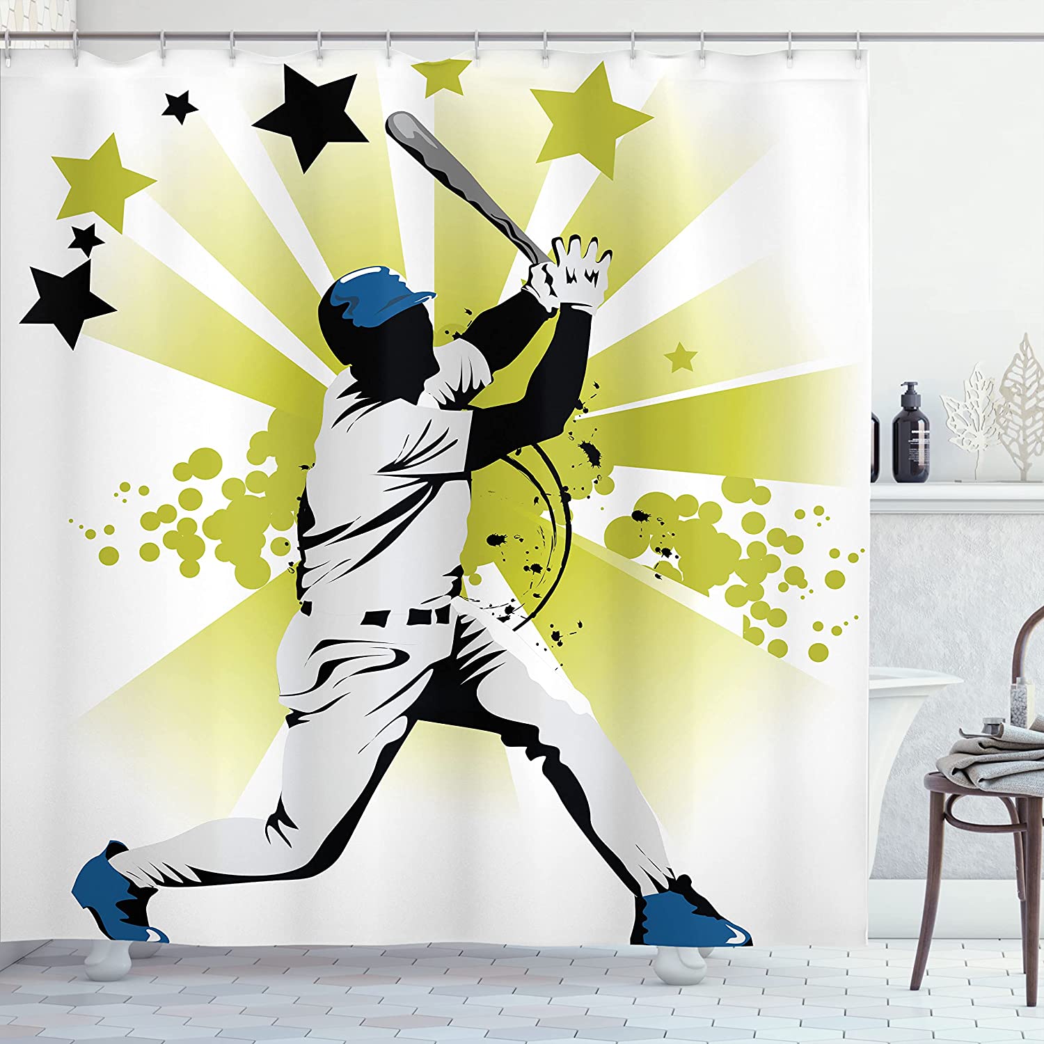 Pitcher Hits The Ball Fast And Strong Baseball Shower Curtain