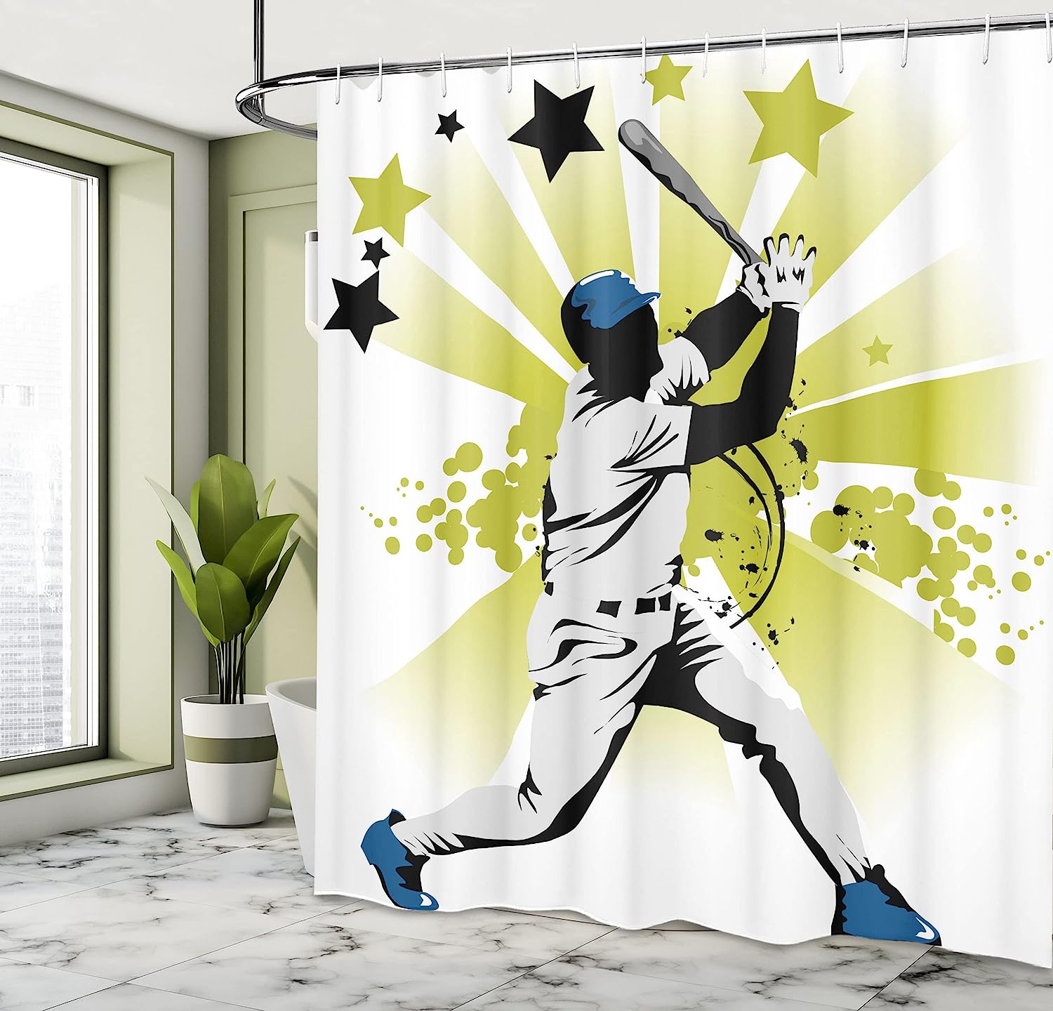 Pitcher Hits The Ball Fast And Strong Baseball Shower Curtain - Image 4