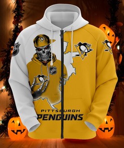 Pittsburgh Penguins Zip Up Hoodie With Hooded Long Sleeve 3D - Official Nhl Merchandise