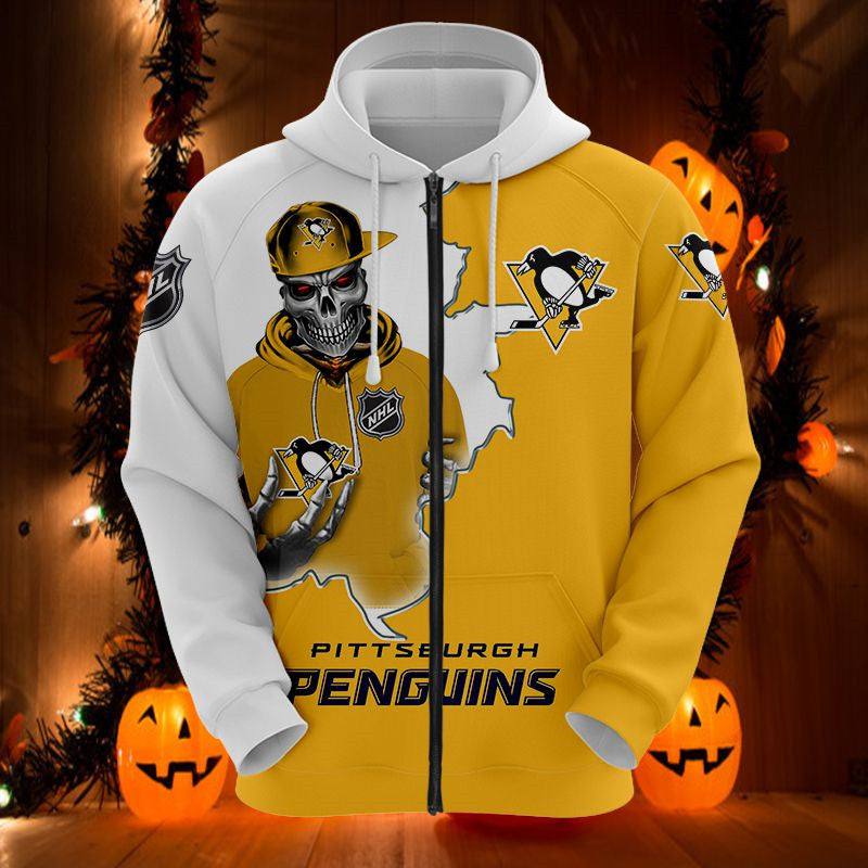 Pittsburgh Penguins Zip Up Hoodie With Hooded Long Sleeve 3D - Official Nhl Merchandise