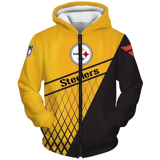 Pittsburgh Steelers 3D Hooded Zip-Up Hoodie With Long Sleeves A Great Gift For Fans