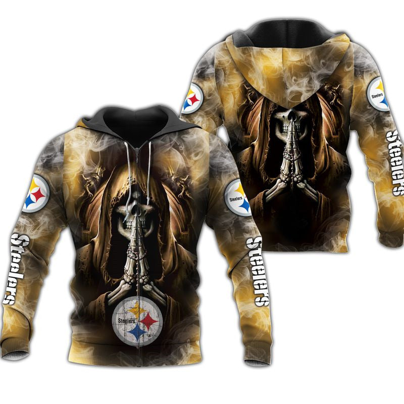 Pittsburgh Steelers 3D Skull Hoodie Smoke Design For Bold Fans