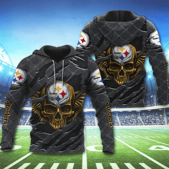 Pittsburgh Steelers Skull 3D Hoodie - Great Gift For Fans