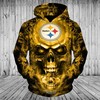 Pittsburgh Steelers Smoke Skull 3D Zip Hoodie Perfect For Halloween And Every Game Day