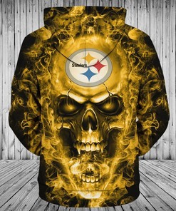 Pittsburgh Steelers Smoke Skull 3D Zip Hoodie Perfect For Halloween And Every Game Day