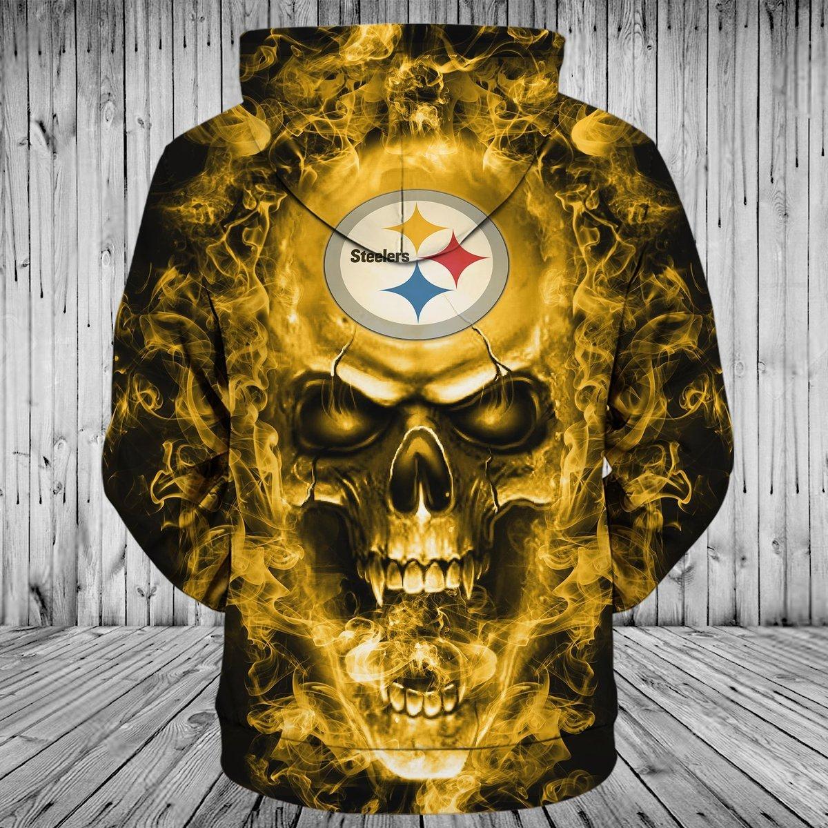 Pittsburgh Steelers Smoke Skull 3D Zip Hoodie Perfect For Halloween And Every Game Day