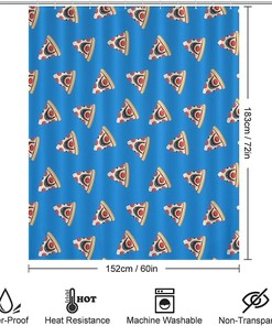 Pizza Shark Funny Print Shower Curtain for Bathroom with Rustproof Hooks
