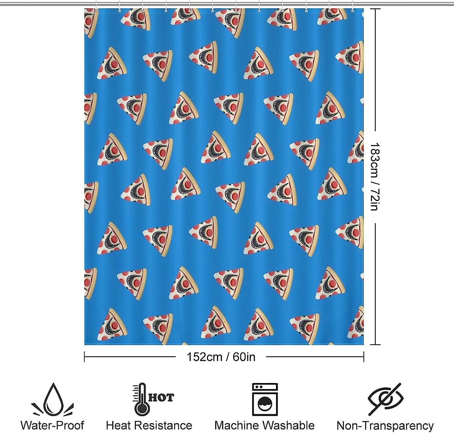 Pizza Shark Funny Print Shower Curtain for Bathroom with Rustproof Hooks