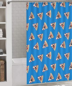 Pizza Shark Funny Print Shower Curtain for Bathroom with Rustproof Hooks