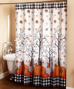 Plaid Pumpkin with Autumn Floral Accents Bathroom Shower Curtain