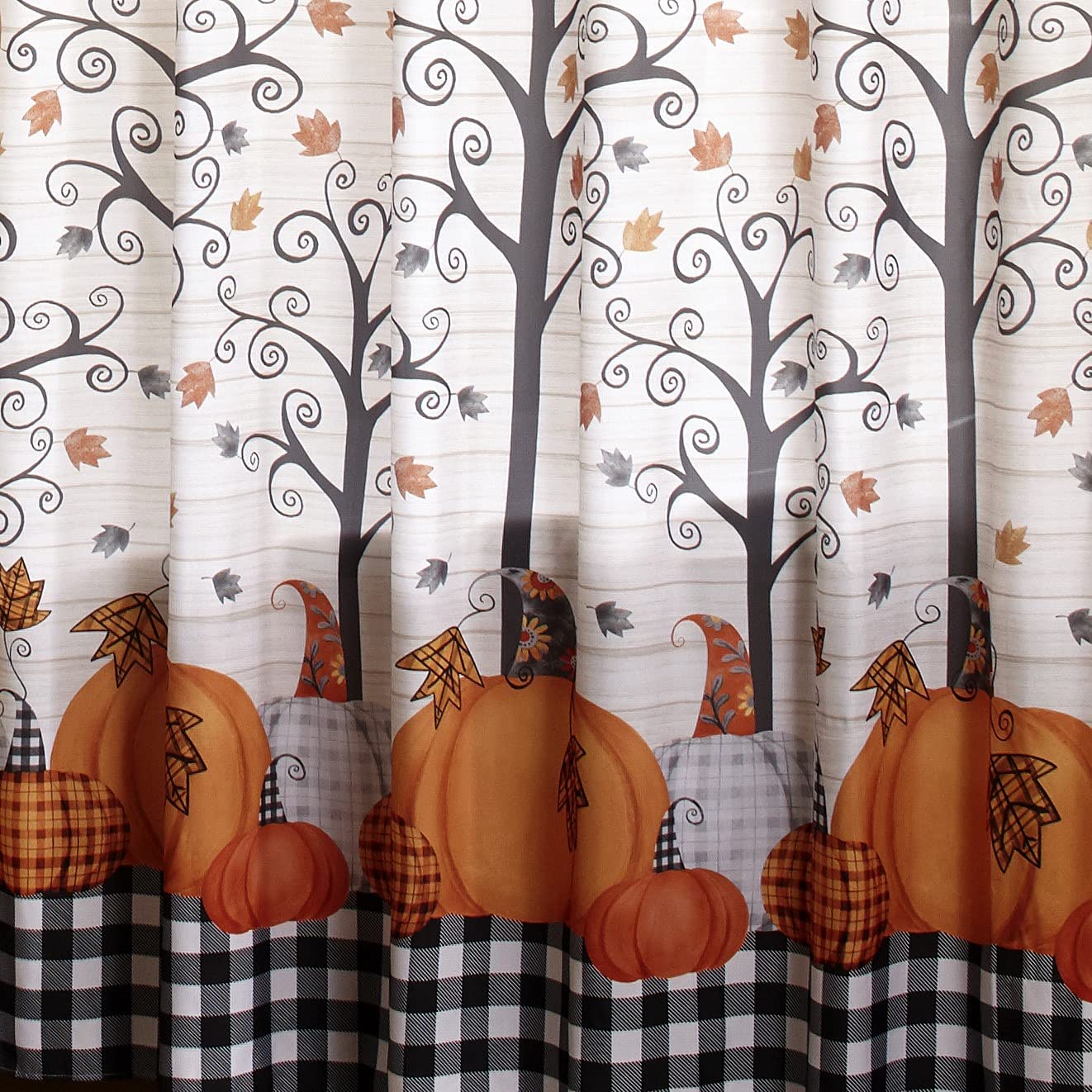Plaid Pumpkin with Autumn Floral Accents Bathroom Shower Curtain