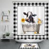 Plaid Sunflower Cow Farmhouse Shower Curtain For Bathroom