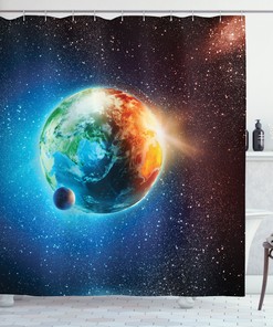 Planet Earth with Sun Rays Print Space Shower Curtain for Geography Buffs