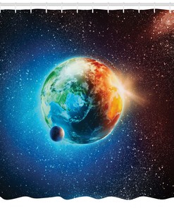Planet Earth with Sun Rays Print Space Shower Curtain for Geography Buffs