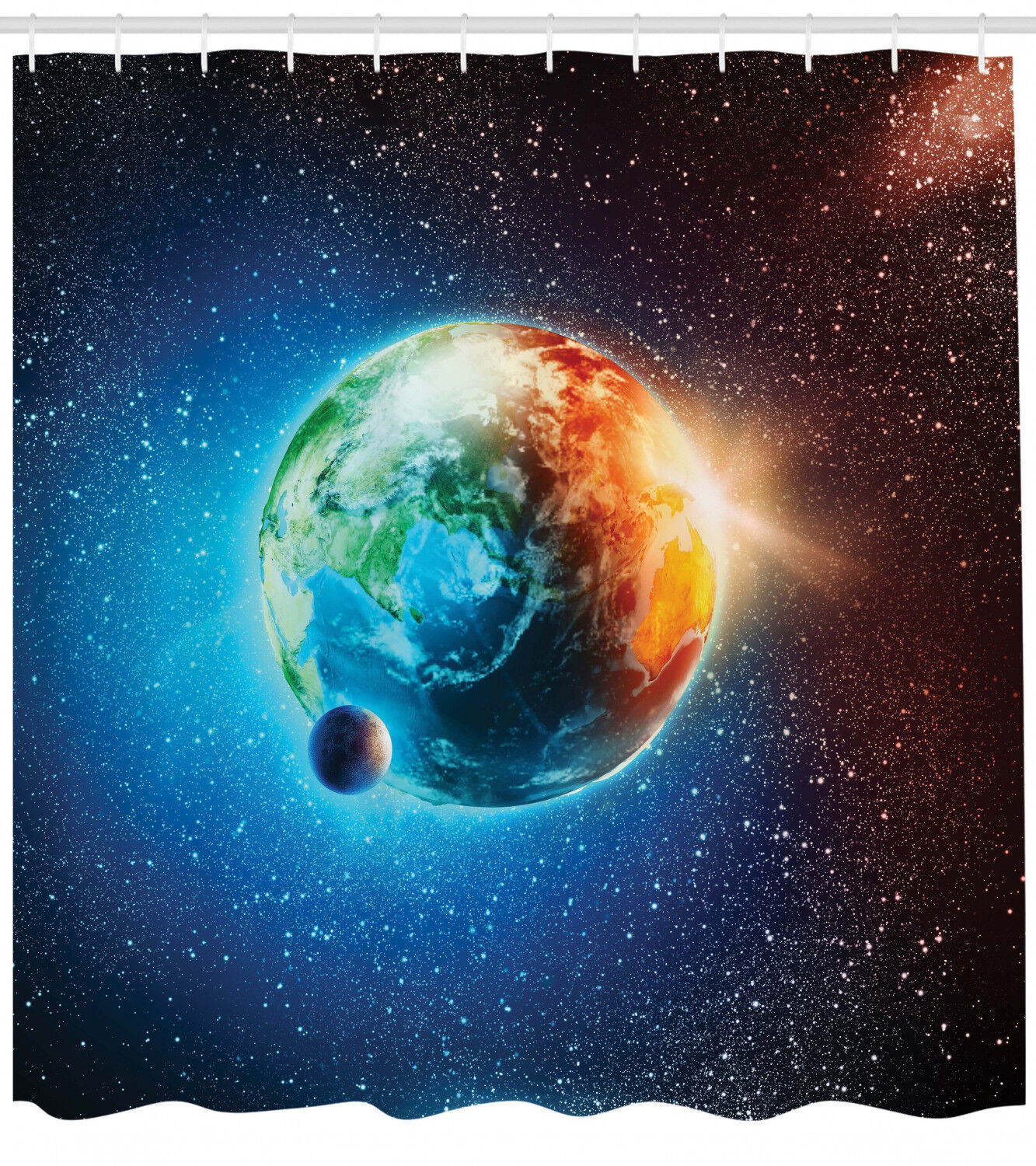 Planet Earth with Sun Rays Print Space Shower Curtain for Geography Buffs
