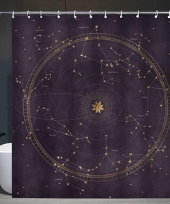 Planetary Orbits Zodiac Constellations Dark Purple Astrological Star Map Shower Curtain for Bathroom Decor