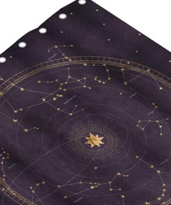 Planetary Orbits Zodiac Constellations Dark Purple Astrological Star Map Shower Curtain for Bathroom Decor