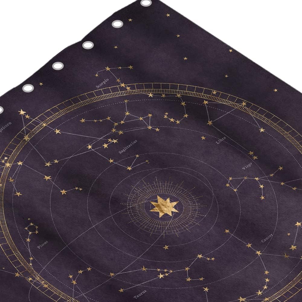Planetary Orbits Zodiac Constellations Dark Purple Astrological Star Map Shower Curtain for Bathroom Decor