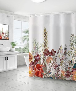 Plant Floral Qidordour Shower Curtain with Weighted Hem and Fall Bathroom Decoration for Farmhouse Home Hotel