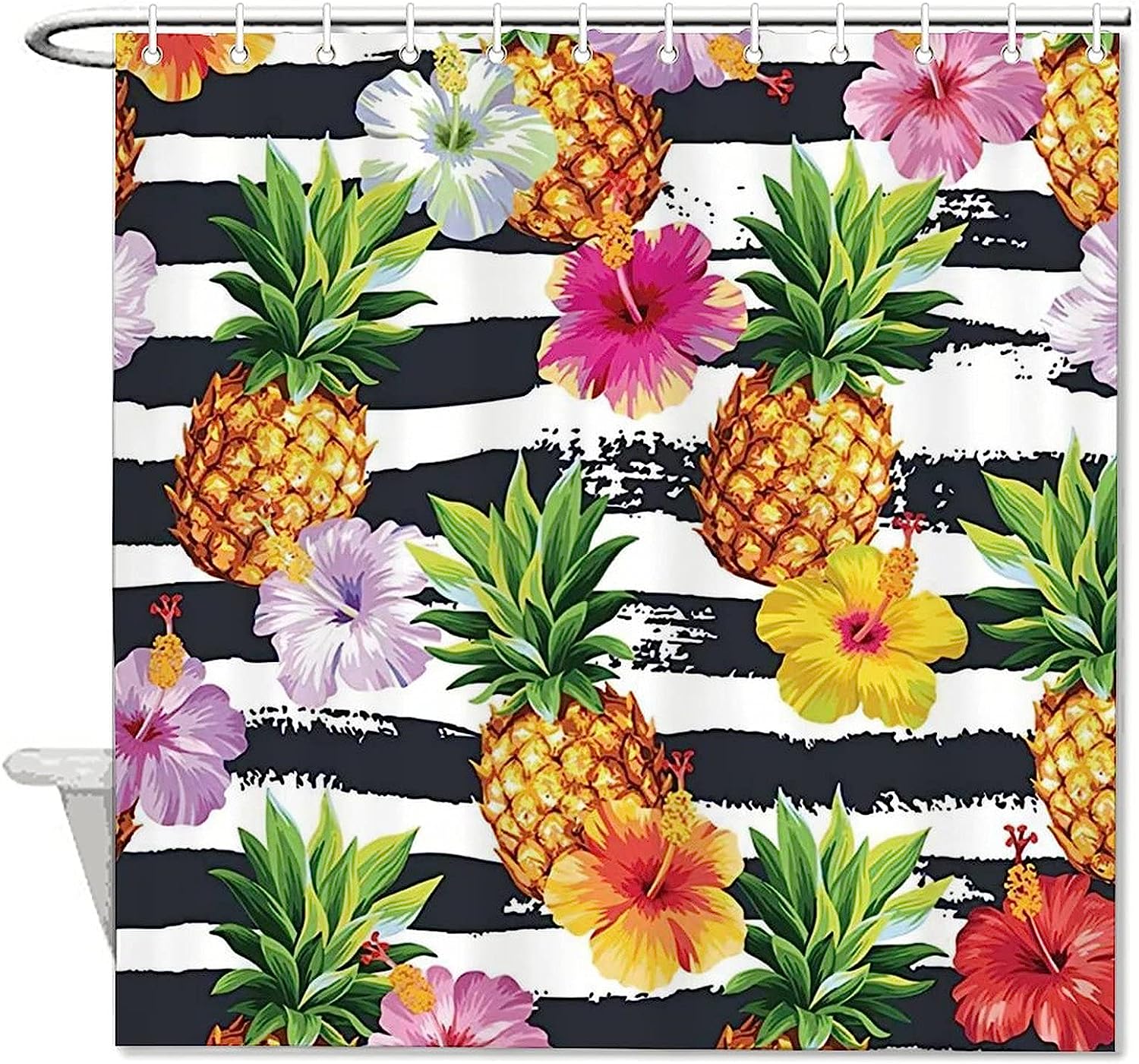 Plant Fruit Hawaiian Pattern Pineapples Hibiscus Flowers Shower Curtain