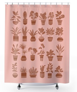 Plant Lady Shower Curtain with Potted Plants and Cactus Lover Gift 