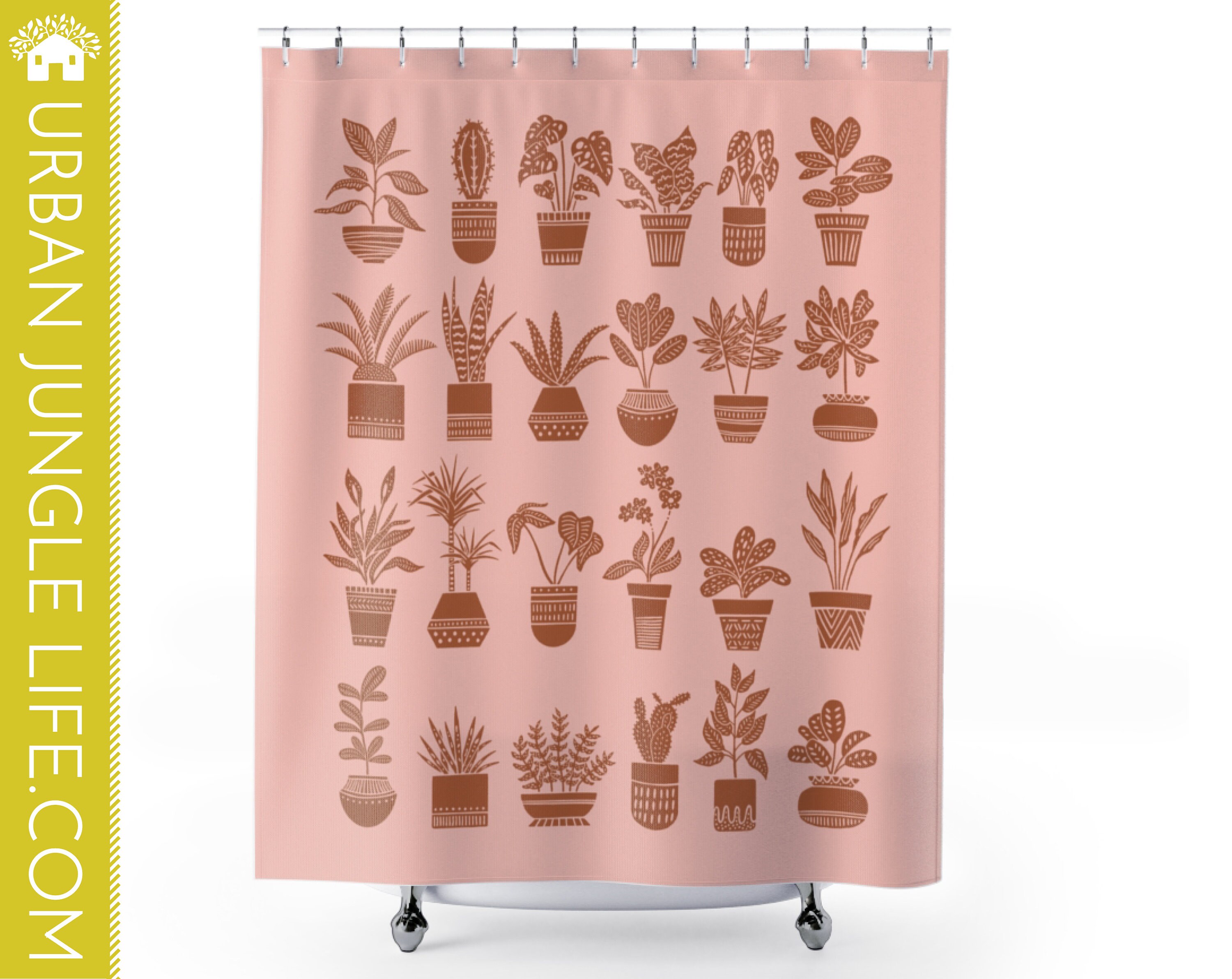 Plant Lady Shower Curtain with Potted Plants and Cactus Lover Gift
