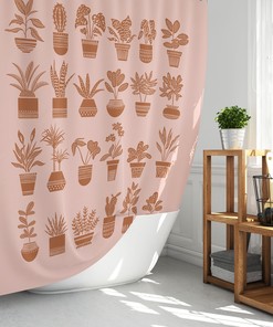 Plant Lady Shower Curtain with Potted Plants and Cactus Lover Gift