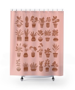 Plant Lady Shower Curtain with Potted Plants and Cactus Lover Gift