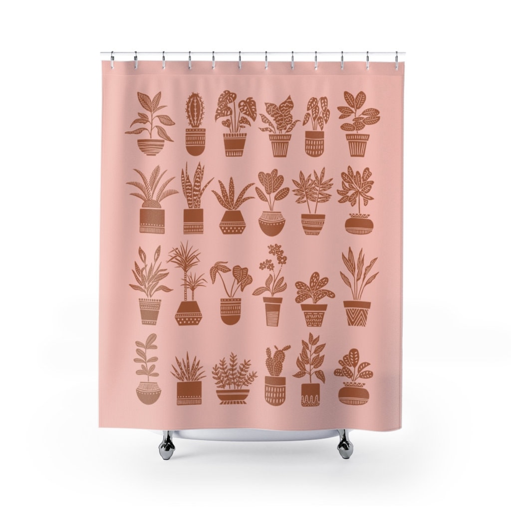 Plant Lady Shower Curtain with Potted Plants and Cactus Lover Gift