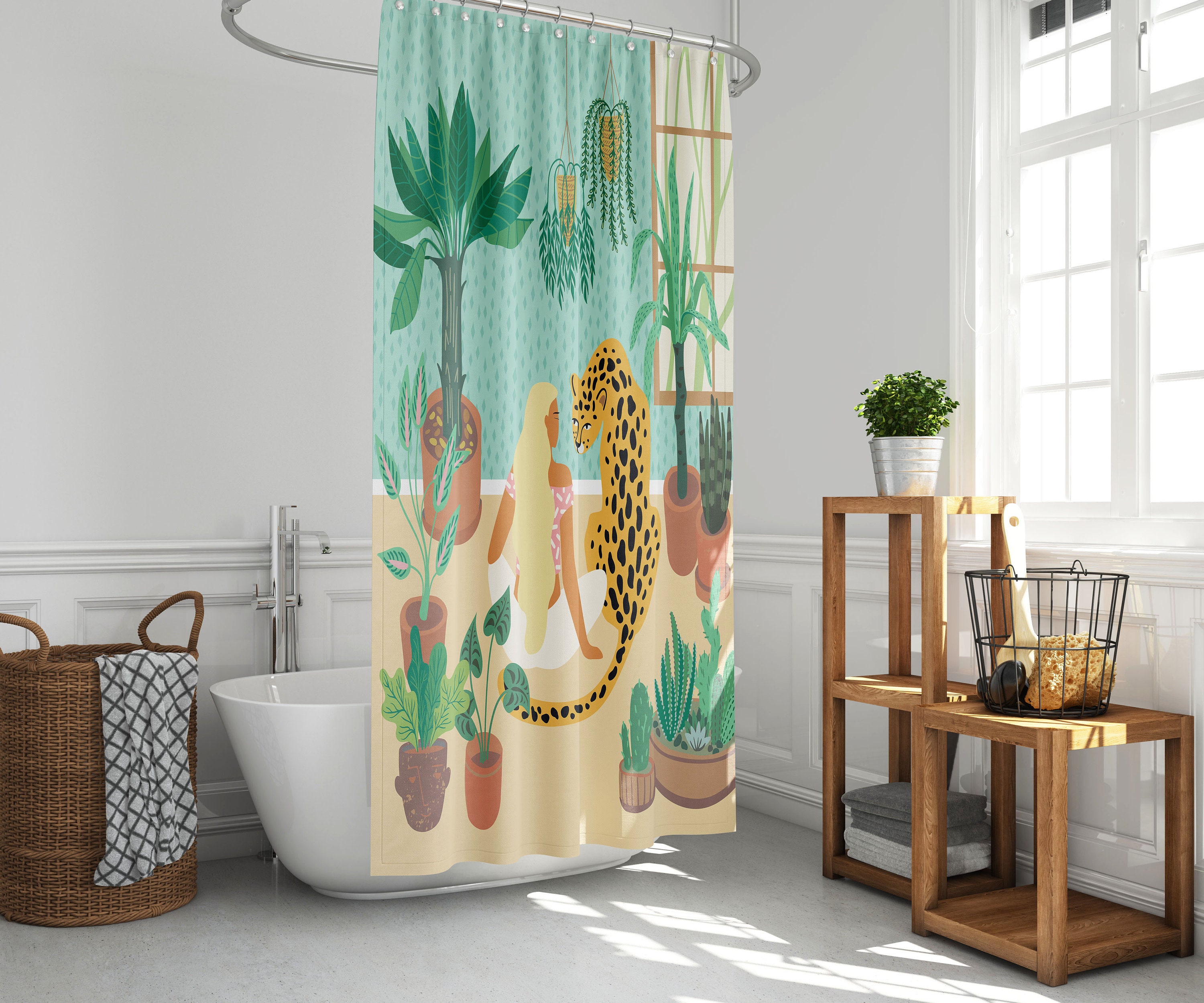 Plant Lady Shower Decor Shower Curtain with Urban Jungle Bath Print
