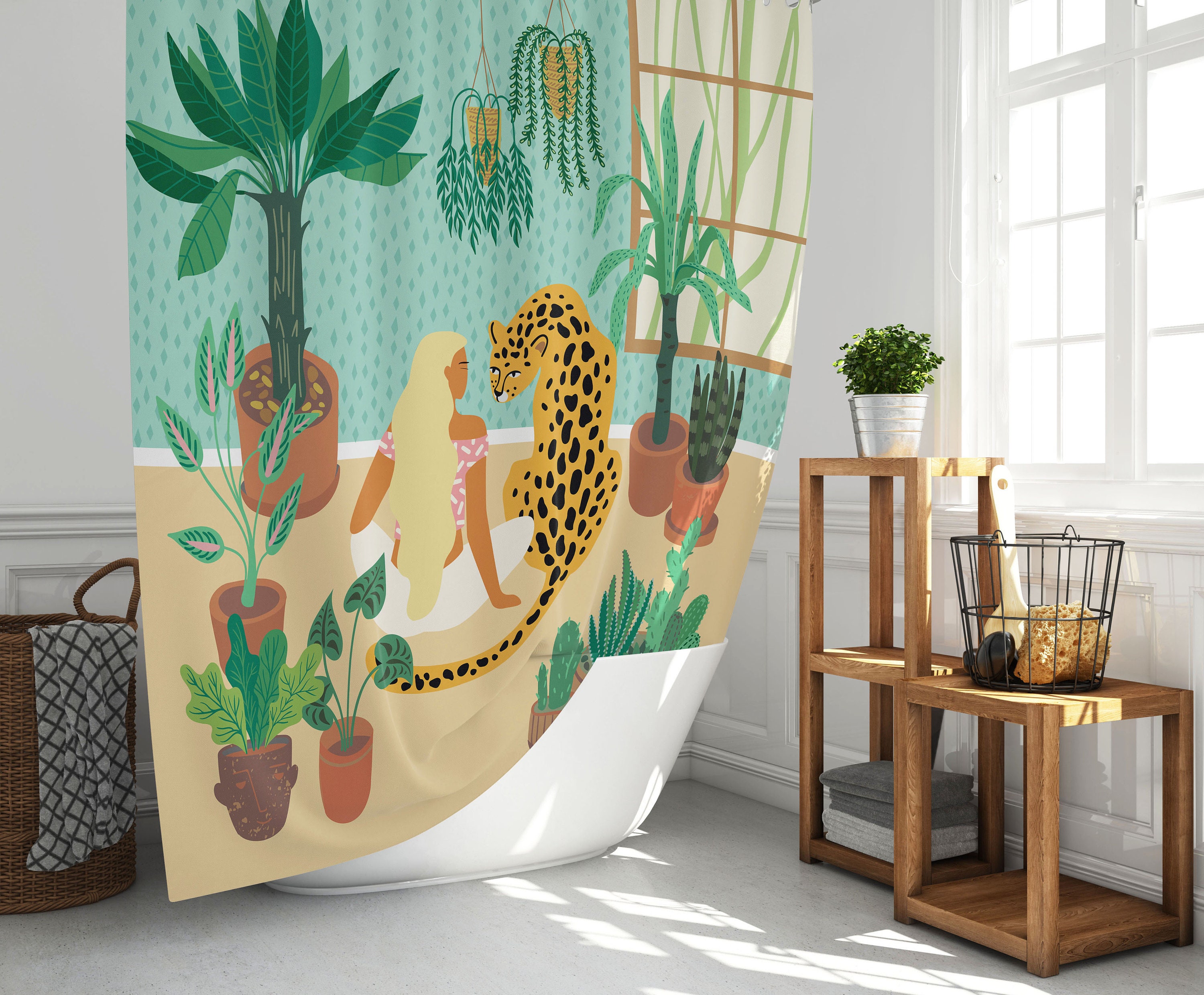 Plant Lady Shower Decor Shower Curtain with Urban Jungle Bath Print