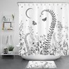 Plant Leaf Flower Butterfly Shower Curtain, Botanical Bathroom Decor