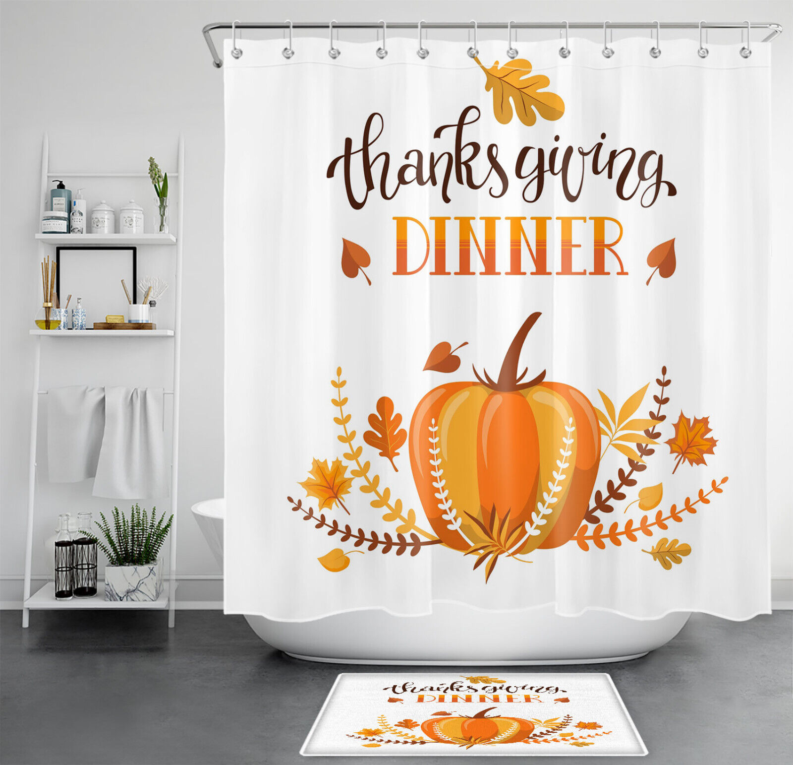 Plant Leaf Pumpkin Thanksgiving Shower Curtain - A Perfect Addition To Your Thanksgiving Decorr