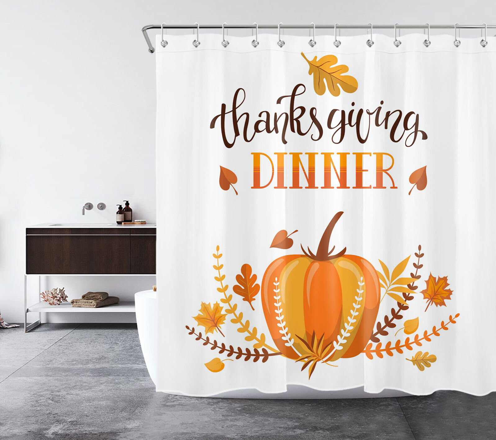 Plant Leaf Pumpkin Thanksgiving Shower Curtain - A Perfect Addition To Your Thanksgiving Decorr