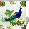 Plant Leaves and Peacock Print Fabric Shower Curtain for Bold Bathroom Decor