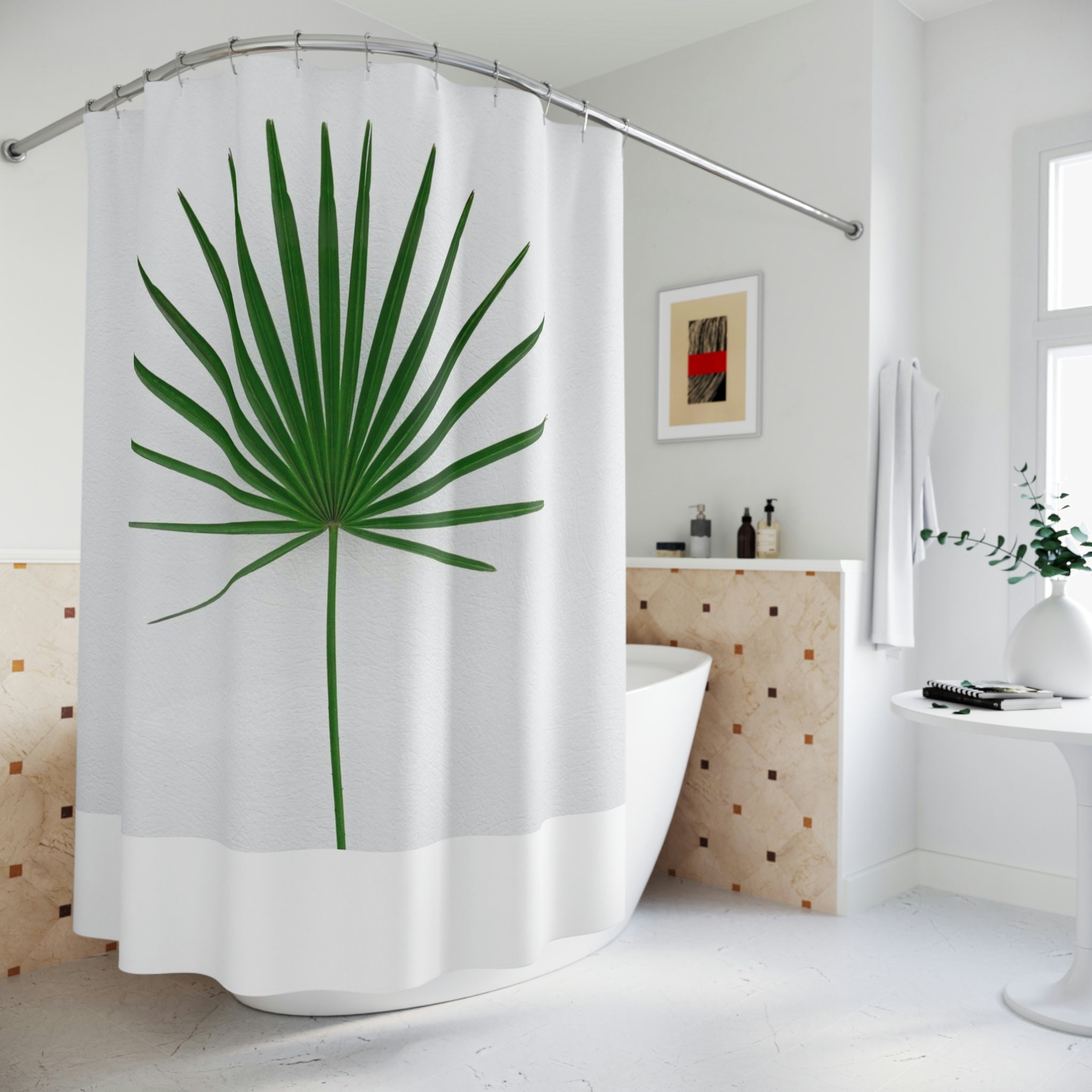 Plant Lover'S Green And White Shower Curtain For Bath