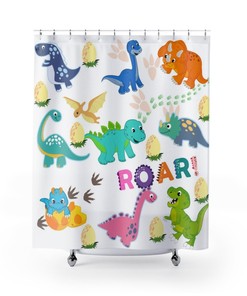 Playful And Adorable Dinosaur Shower Curtain For Kids' Bathroom Decor With A Fun And Unique Design