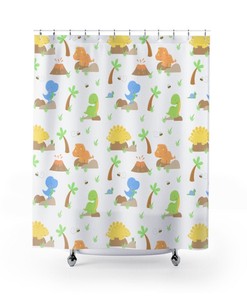 Playful And Adorable Dinosaur Shower Curtain For Kids' Bathroom Decor With A Fun And Vibrant Design