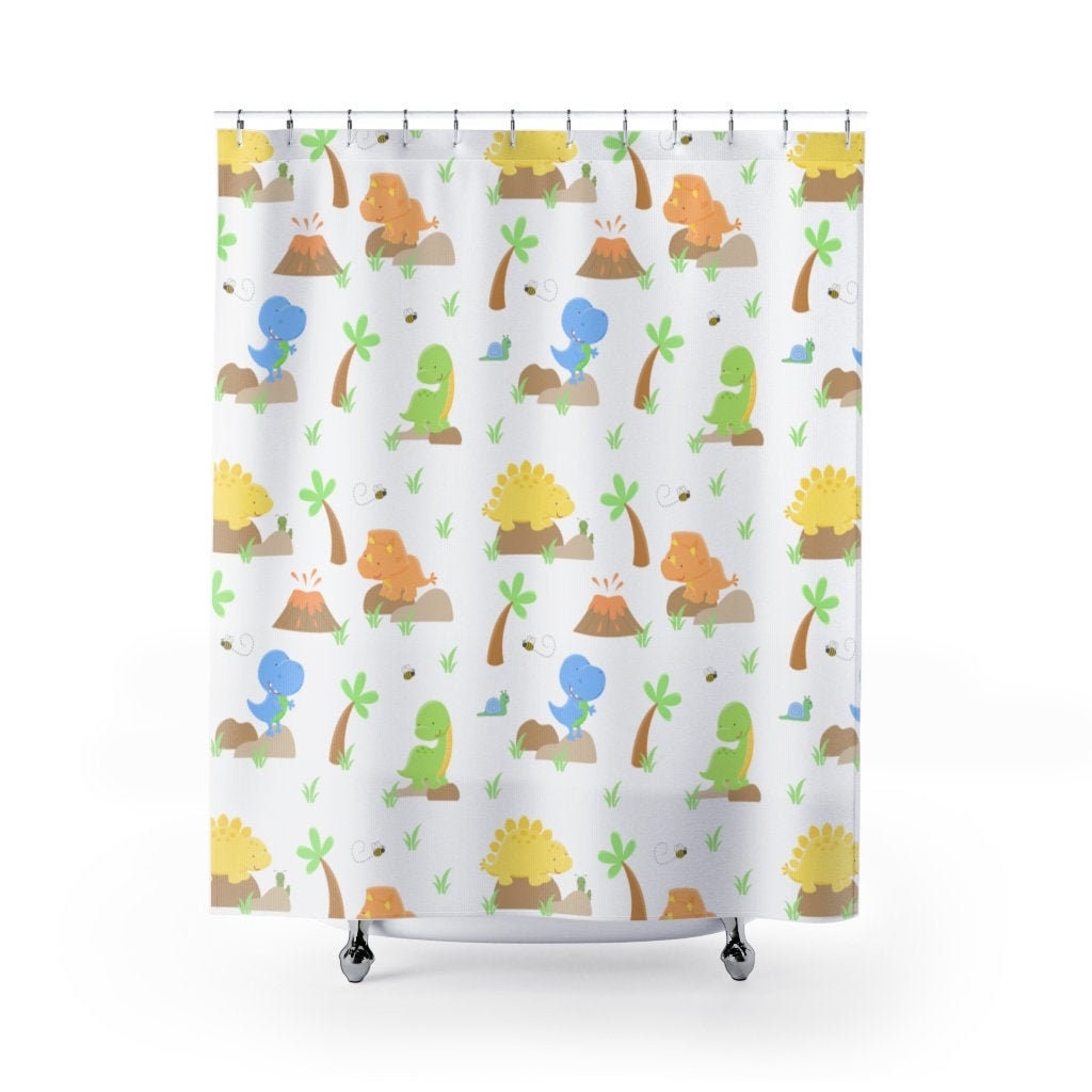 Playful And Adorable Dinosaur Shower Curtain For Kids' Bathroom Decor With A Fun And Vibrant Design