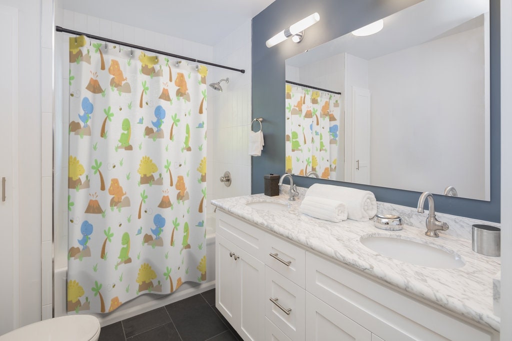 Playful And Adorable Dinosaur Shower Curtain For Kids' Bathroom Decor With A Fun And Vibrant Design - Image 2