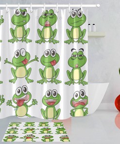 Playful And Colorful Cartoon Style Funny Frog Pattern Waterproof Fabric Shower Curtain For Kids Bathroom Decor