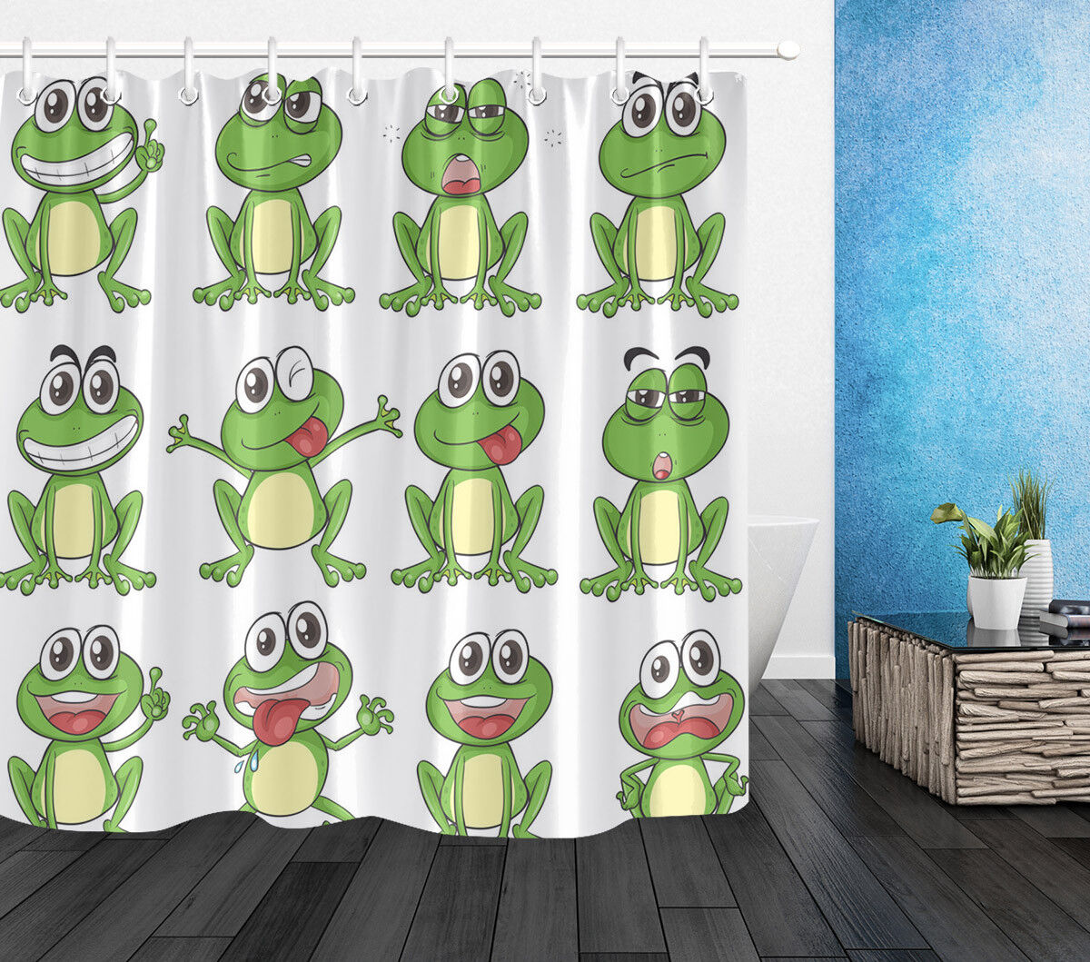 Playful And Colorful Cartoon Style Funny Frog Pattern Waterproof Fabric Shower Curtain For Kids Bathroom Decor - Image 2