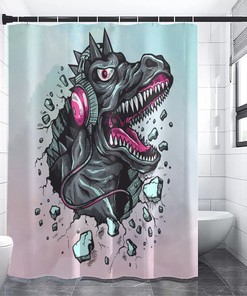 Playful And Colorful Dinosaur Shower Curtain With High-Quality Printing For A Fun Bathroom Decor