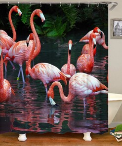 Playful And Colorful Flamingos Shower Curtain With Waterproof Fabric And Multiple Styles, Ideal Bathroom Decor
