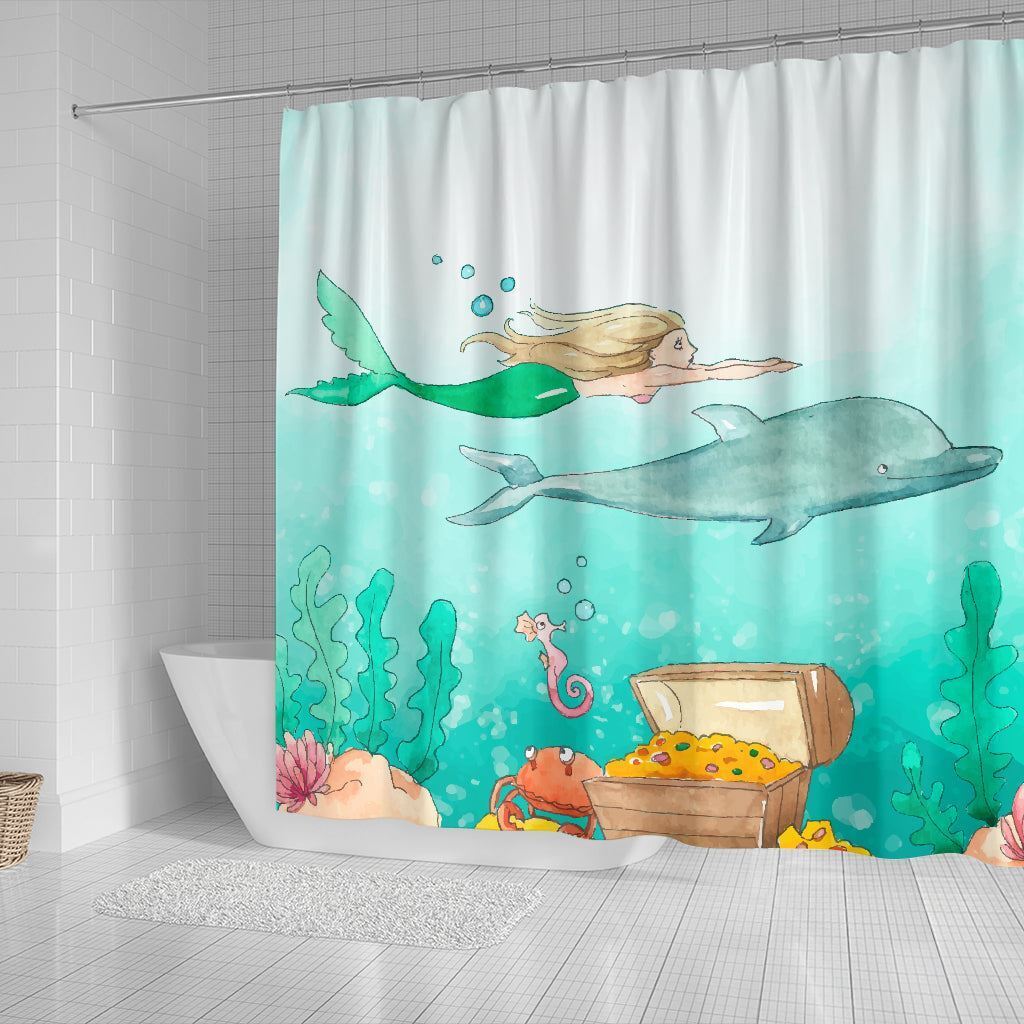Playful And Creative Dolphin Shower Curtain For Kids Bathroom Decor - Image 2