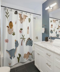 Playful And Cute Dinosaur Kids Shower Curtain For A Fun And Adorable Bathroom Decor